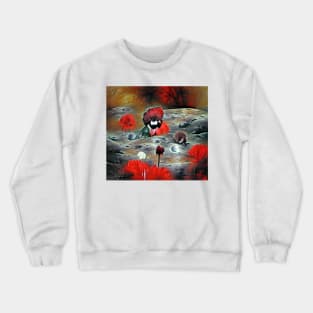 Red Flowers Growing on a Moon Surface Crewneck Sweatshirt